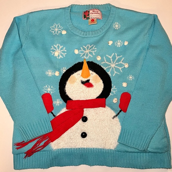 Blue Snowman Christmas Sweater Womens sz Large - Picture 2 of 7